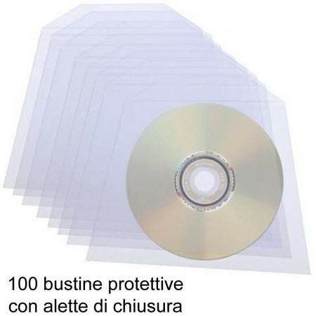 100 Bustine porta CD custodia trasparente PVC DVD vuote con aletta chiusura