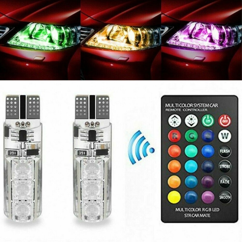 2x 6 Led RGB T10 telecomando luce multicolore fari posizione tuning auto moto