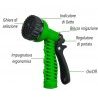 Tubo irrigazione estensibile da giardino elasticizzato dotato di raccordi in acciaio e pistola multi getto