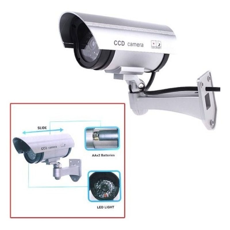 Finta telecamera di sorveglianza con Led lampeggiante e base di fissaggio