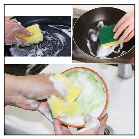 Spugna cucina gialla parte abrasiva 9PZ pulizia sapone stoviglie incrostazioni