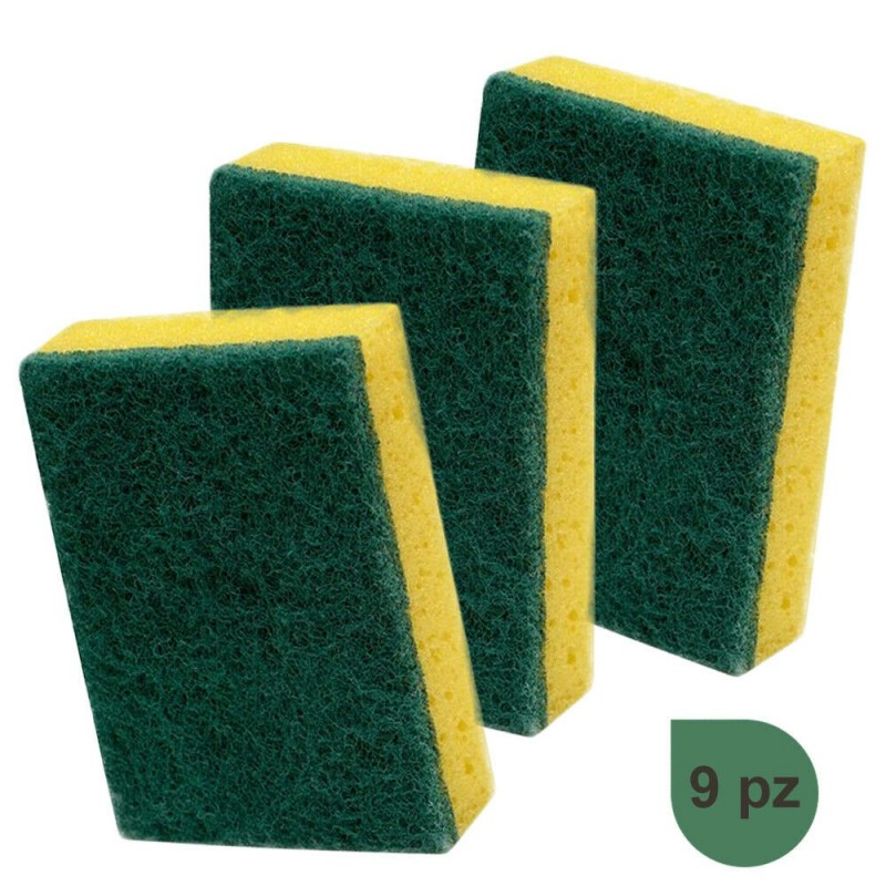 Spugna cucina gialla parte abrasiva 9PZ pulizia sapone stoviglie incrostazioni
