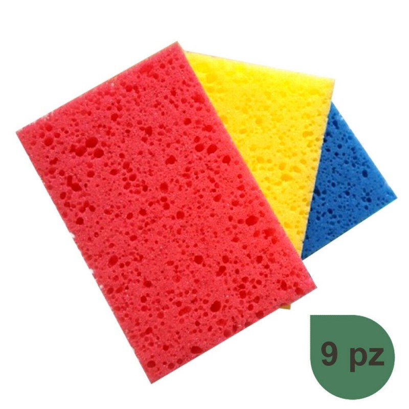 Spugna cucina blu rossa gialla 9PZ pulizia sapone stoviglie incrostazioni piatti