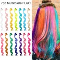 Extension sintetiche per capelli Clip colori FLUO vari 7 pezzi multicolore party