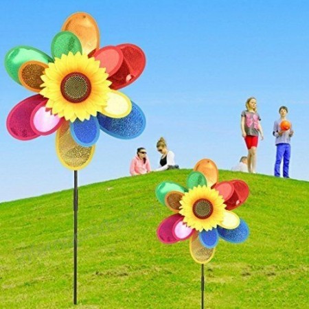 2x Girandola a vento mulino forma FIORE multicolore farfalla girasole bambini