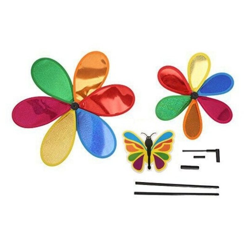 DOBO 2x Girandola a vento mulino forma FIORE multicolore farfalla g...