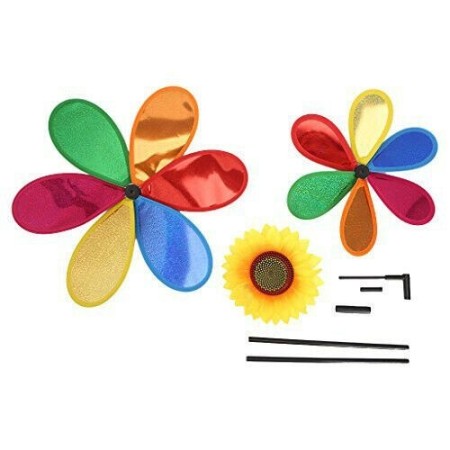 2x Girandola a vento mulino forma FIORE multicolore farfalla girasole bambini