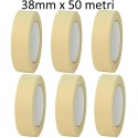 6 Rotoli Nastro carta mascheratura pittura carrozziere adesivo mm 38 x 50 Mt