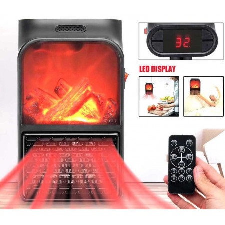 Mini stufa camino fuoco acceso fame heater 1000W stufetta caldobagno telecomando
