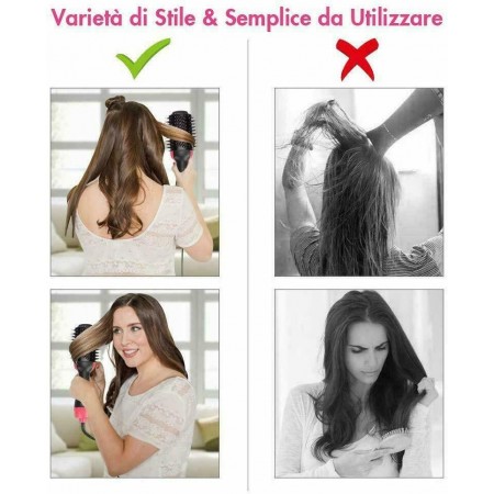Spazzola 3 in 1 capelli lisci ricci asciugacapelli phon lisciante volumizzante