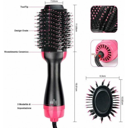 Spazzola 3 in 1 capelli lisci ricci asciugacapelli phon lisciante volumizzante