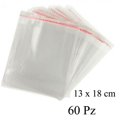 60pz Buste sacchetti Cellophane alimenti oggetti con chiusura 13x18 cm OPP