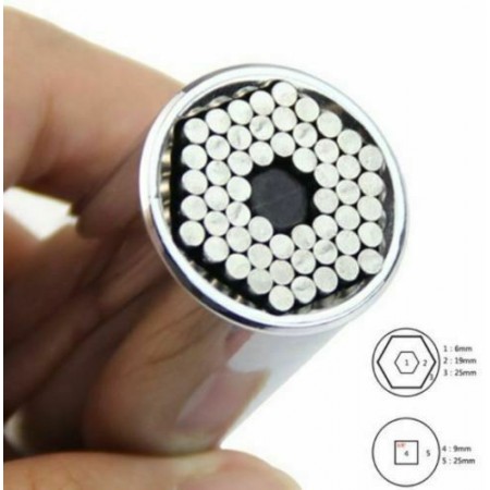 Chiave combinata fissa e cricchetto con bussola presa universale 8 - 19 mm