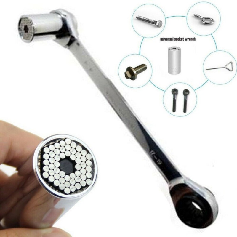 Chiave combinata fissa e cricchetto con bussola presa universale 8 - 19 mm