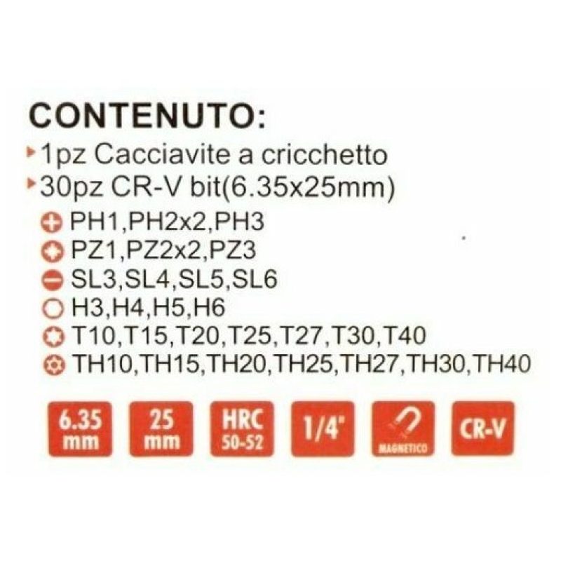 DOBO Set inserti giravite cacciavite 31PZ punte calamitate manico a...