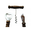 Set cavatappi 3Pz apribottiglia conserva lattine metallo manici legno vintage