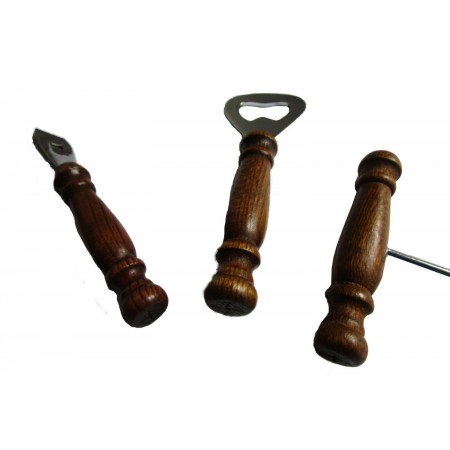Set cavatappi 3Pz apribottiglia conserva lattine metallo manici legno vintage