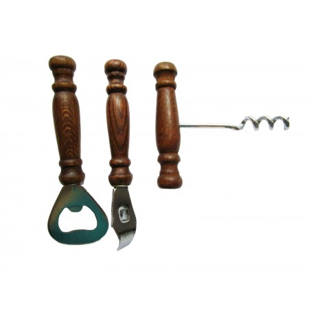 Set cavatappi 3Pz apribottiglia conserva lattine metallo manici legno vintage