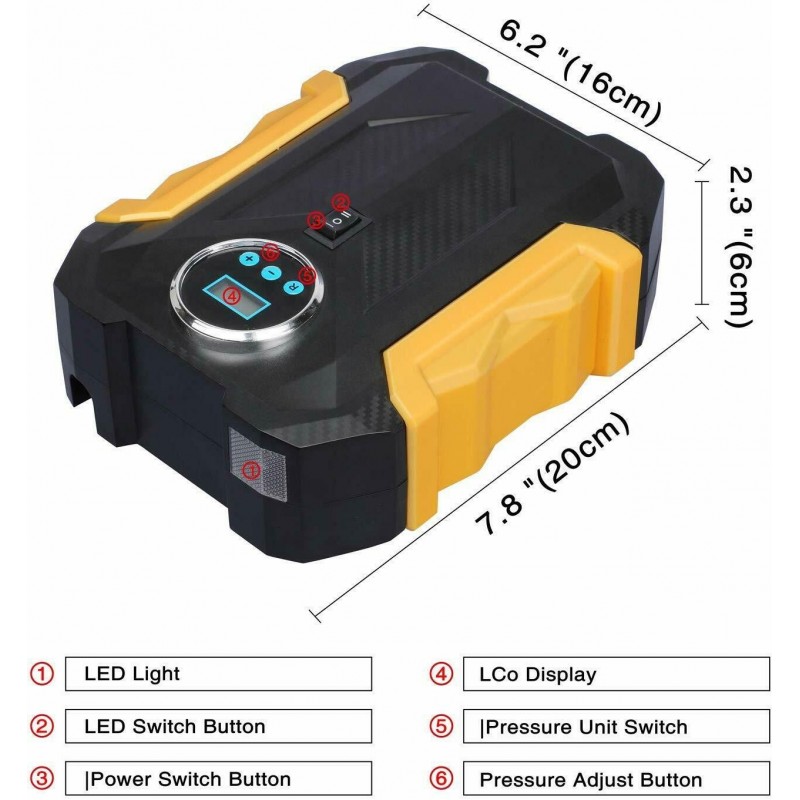 DOBO Compressore aria portatile 12V auto display digitale pompa por...