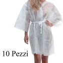 10 Pezzi Kimono monouso in TNT Bianco camice estetica tasta cinta usa e getta
