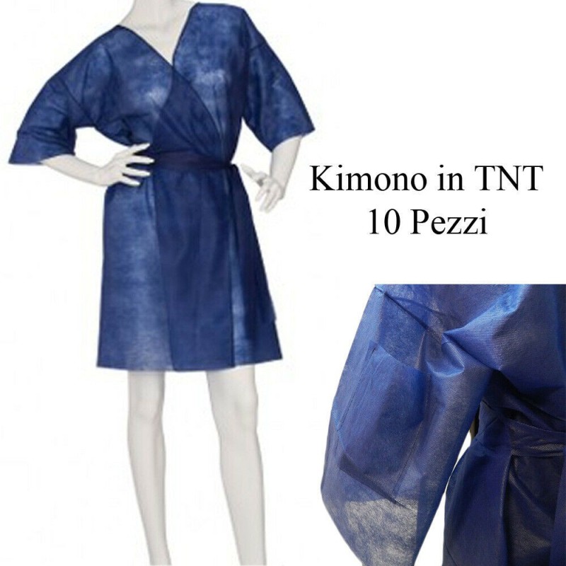 10 Pezzi Kimono monouso BLU in TNT Bianco estetica tasta cinta usa e getta
