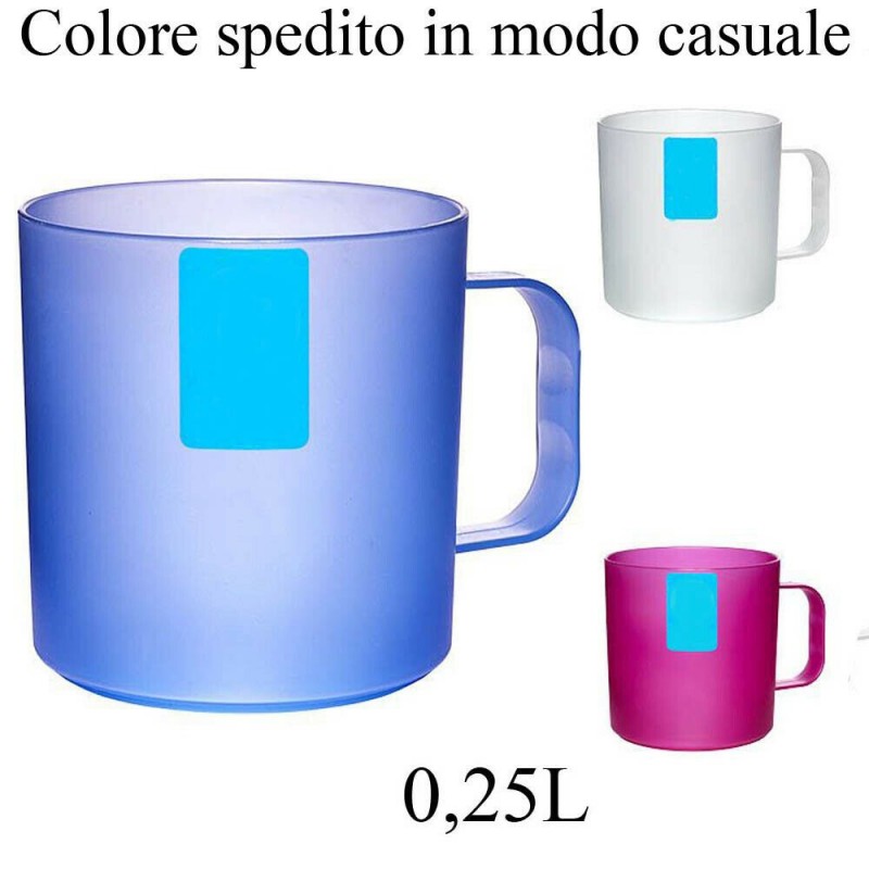 2 Bicchieri in plastica rigida 0,25L resistente bicchiere tazza manico color