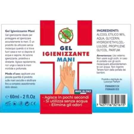 5X flaconi Gel igienizzante mani da 60 ml contenuto alcool 96% made in italy