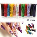 Kit 12 Colori Acrilici per micropittura nail art ricostruzione unghie tubi 12ml