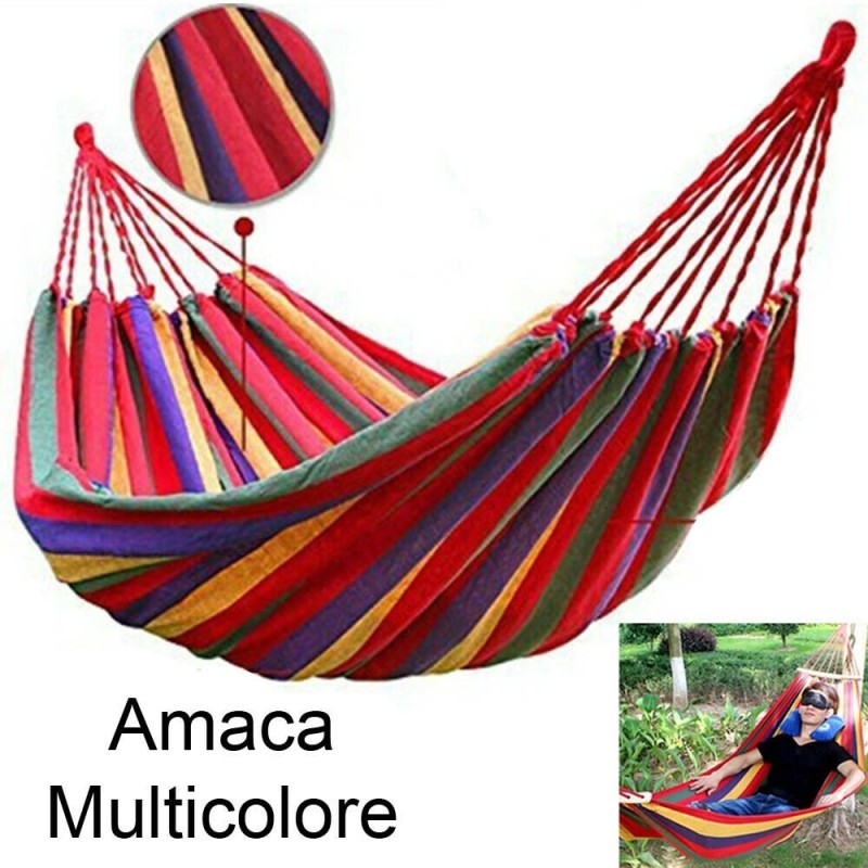 Amaca da giardino colorata muticolore cotone campeggio casa con sacca trasporto