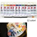 Tempere acriliche 12 tubetti 6ml colori pennello dipingere principianti studenti
