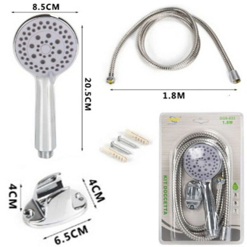 Kit doccetta soffione supporto da muro tubo flessibile 1.8m bagno fissaggio muro