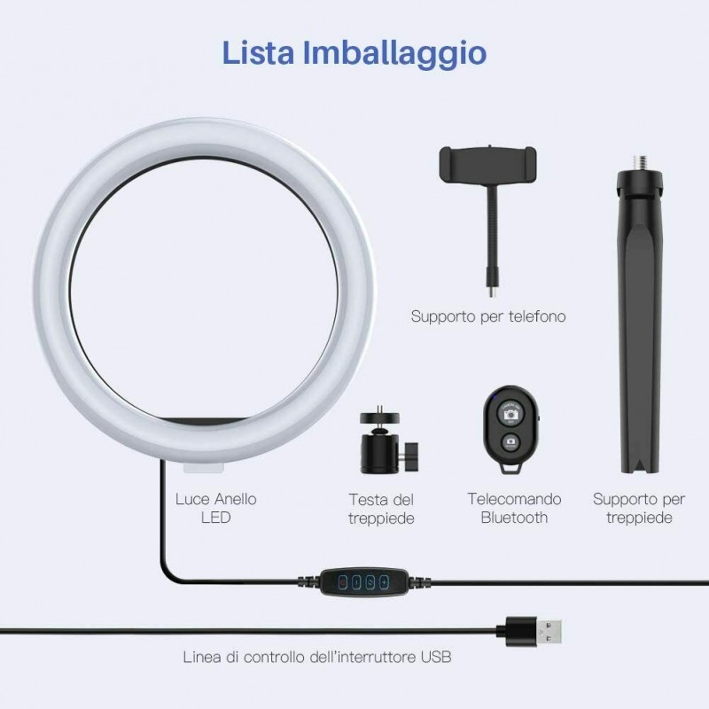 Ring Light Professionale 45cm Con Treppiede 210cm - Anello Luminoso Per Video E Foto Con Telecomando