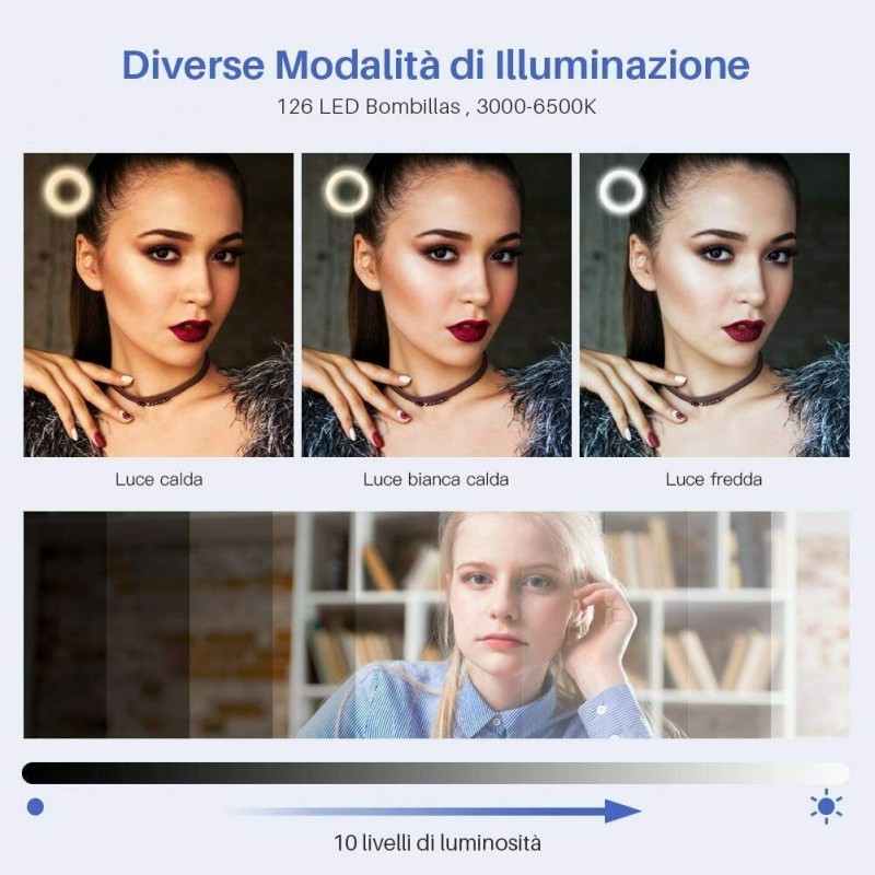 DOBO Anello luminoso a LED 26 cm foto cellulare video streaming sel...