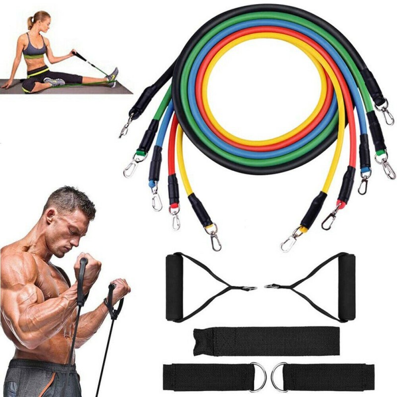 Set bande di resistenza elastiche 5 fasce maniglie fitness palestra yoga casa