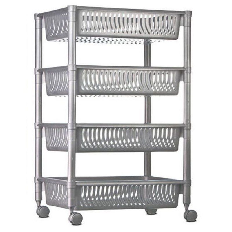 DOBO Cesto salva spazio bianco grigio contenitore ruote 4 piani pla...