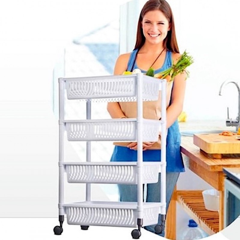 DOBO Cesto salva spazio bianco grigio contenitore ruote 4 piani pla...
