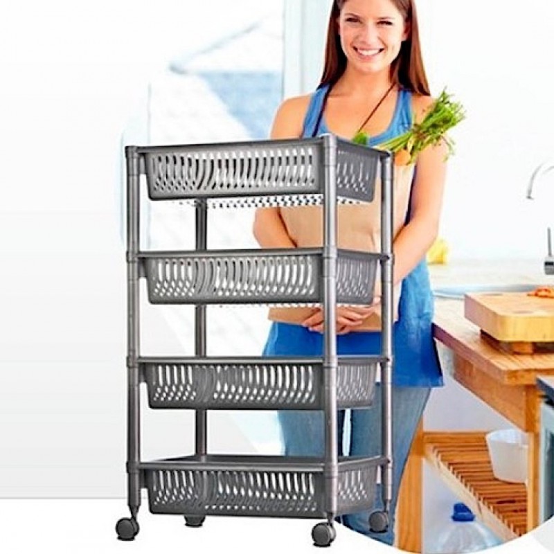 DOBO Cesto salva spazio bianco grigio contenitore ruote 4 piani pla...
