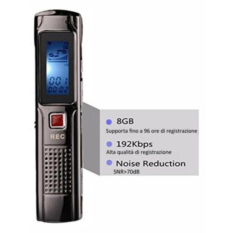 DOBO Registratore vocale digitale 8 gb mp3 ricaricabile voice recor...