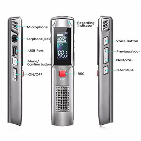 Registratore vocale digitale 8 gb mp3 ricaricabile voice recorder mini usb voce