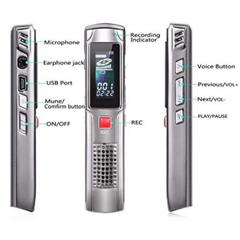 DOBO Registratore vocale digitale 8 gb mp3 ricaricabile voice recor...
