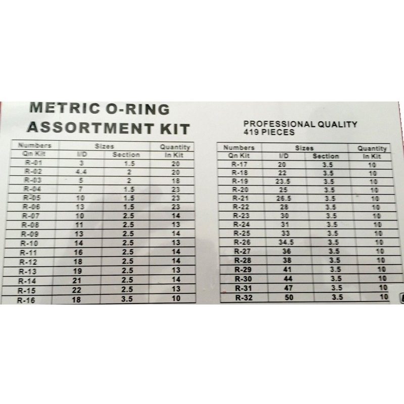 Kit o-ring oring valigetta da 419 pezzi guarnizioni gomma diverse misure assortite