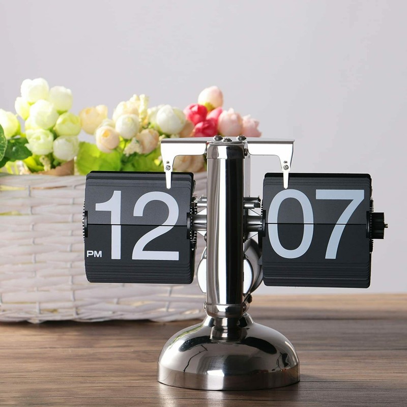 DOBO Orologio da tavolo vintage flip clock design elegante nero scr...