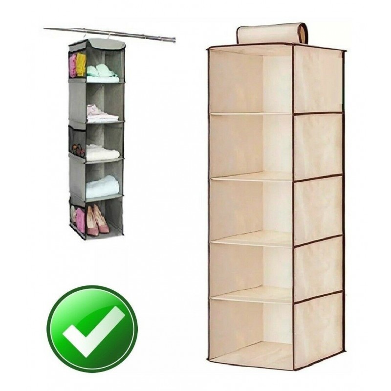 Organizer armadio portatutto pensile scarpe vestiti borse 5 ripiani tessuto casa