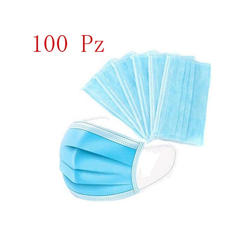 100x Mascherine per adulti chirurgiche blu mascherina protezione virus traspirante e leggera