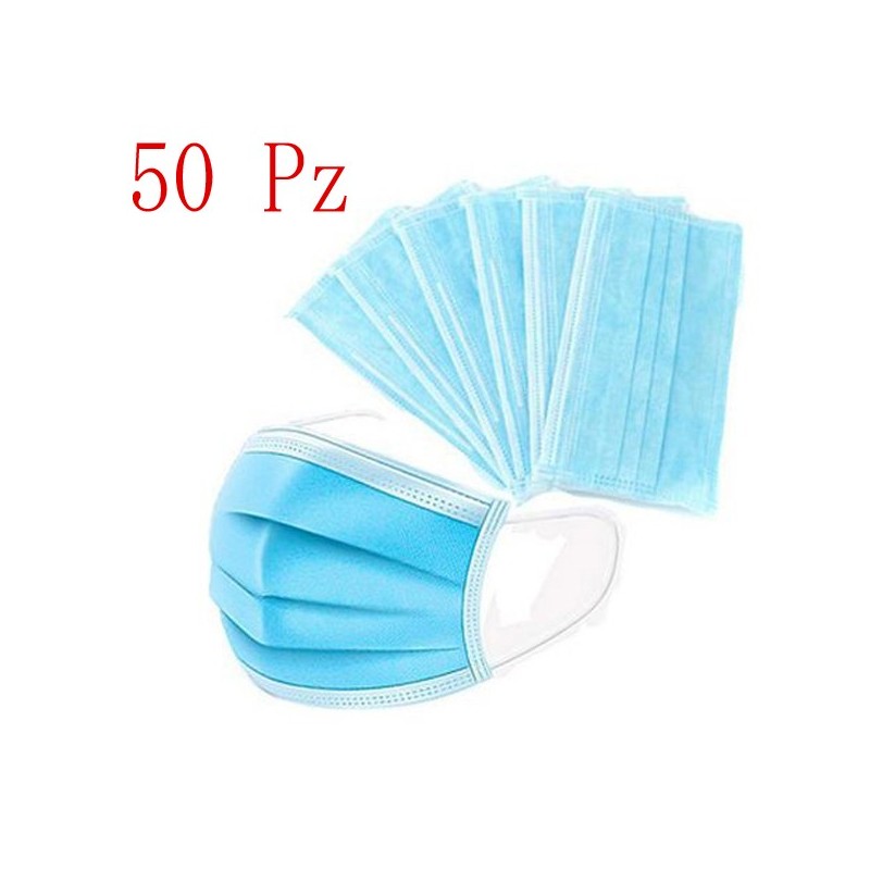 50x Mascherine per adulti chirurgiche blu mascherina protezione virus traspirante e leggera