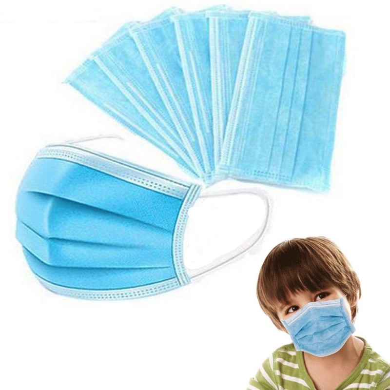 100x Mascherine per bambini 14.5 x 9.5 cm mascherina protezione monouso traspirante leggera blu chirurgiche