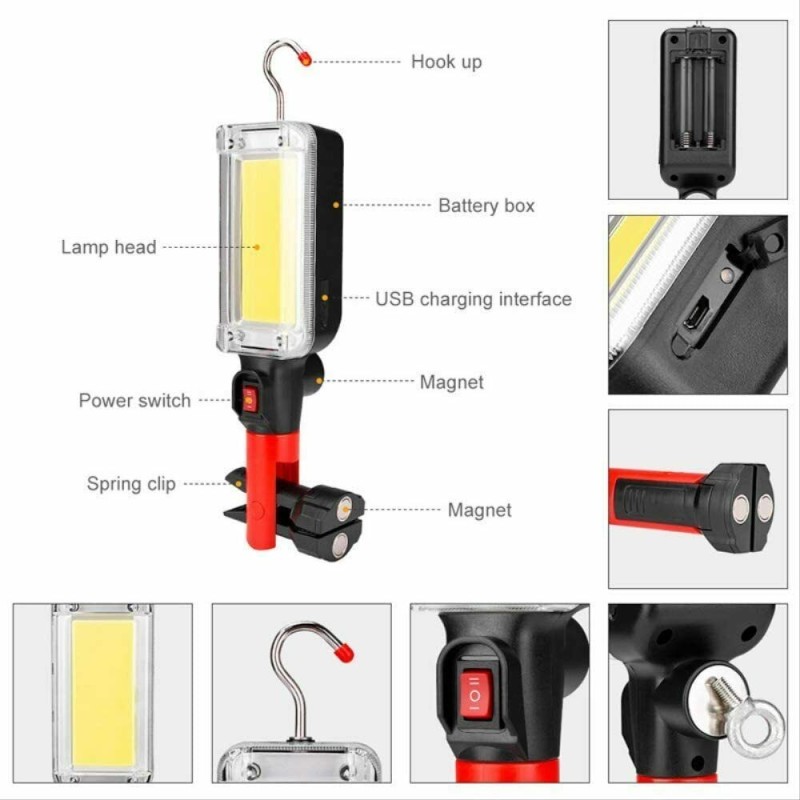 DOBO Faro da lavoro LED COB 20W torcia lampada officina portatile i...