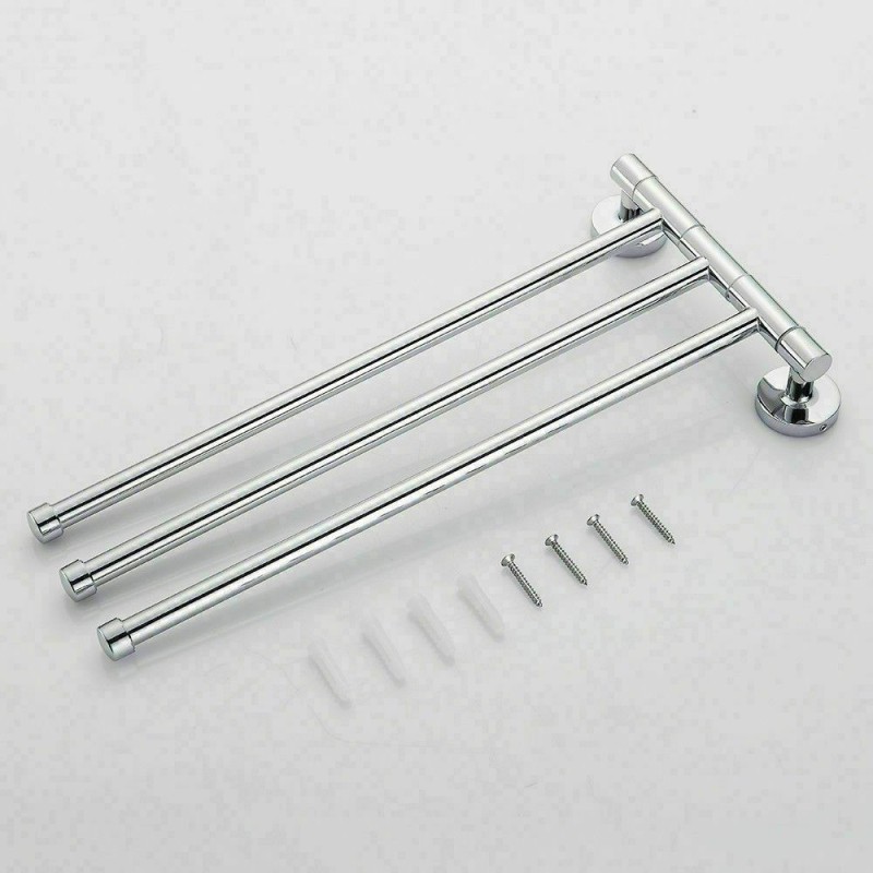 Porta Asciugamani Da Bagno Con 3 Braccia Girevoli - Acciaio Bianco Cromato