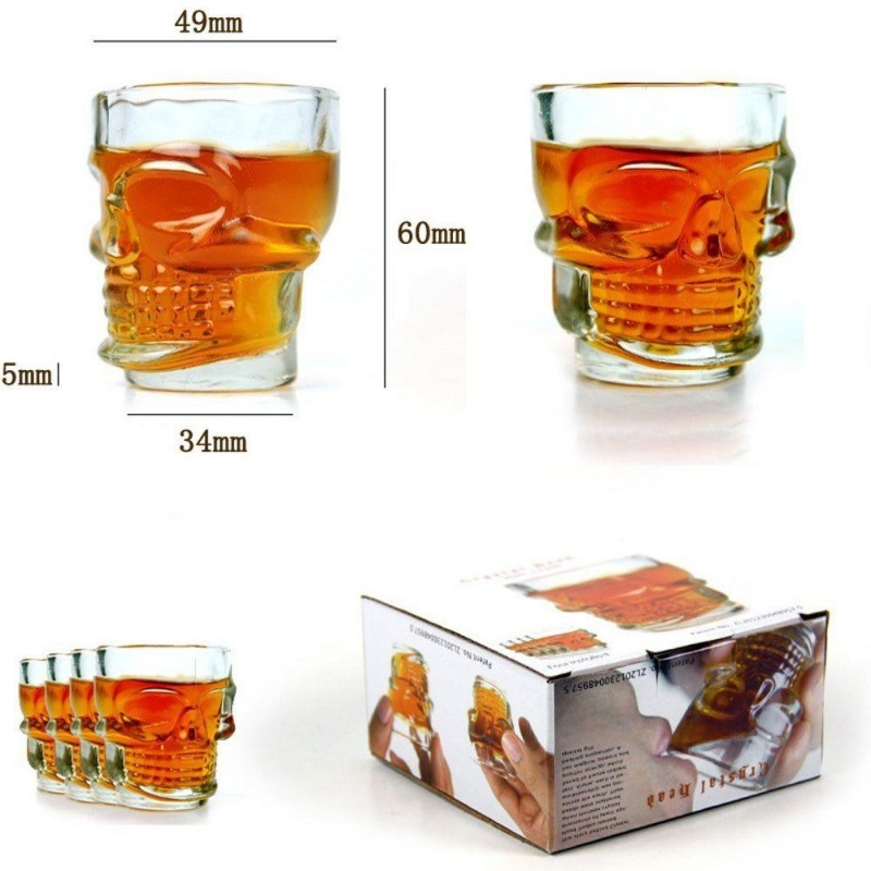 Skull Shot Bicchierini in vetro a forma di Teschio da shot per cocktail shottini - set di 4 pezzi