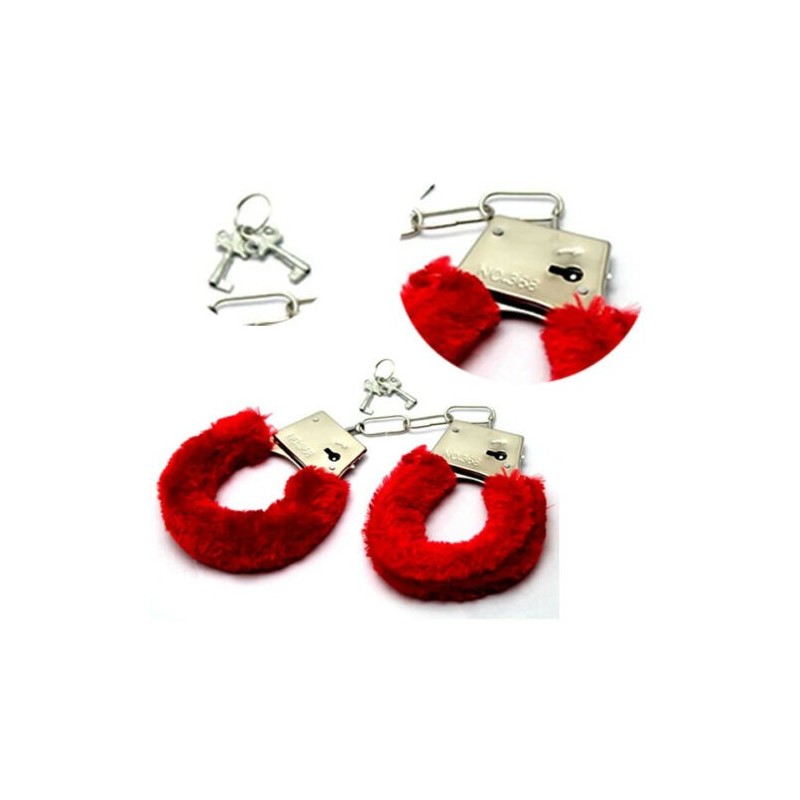 Manette in peluche bondage ricoperte con 2 chiavette rosse manette giocattolo
